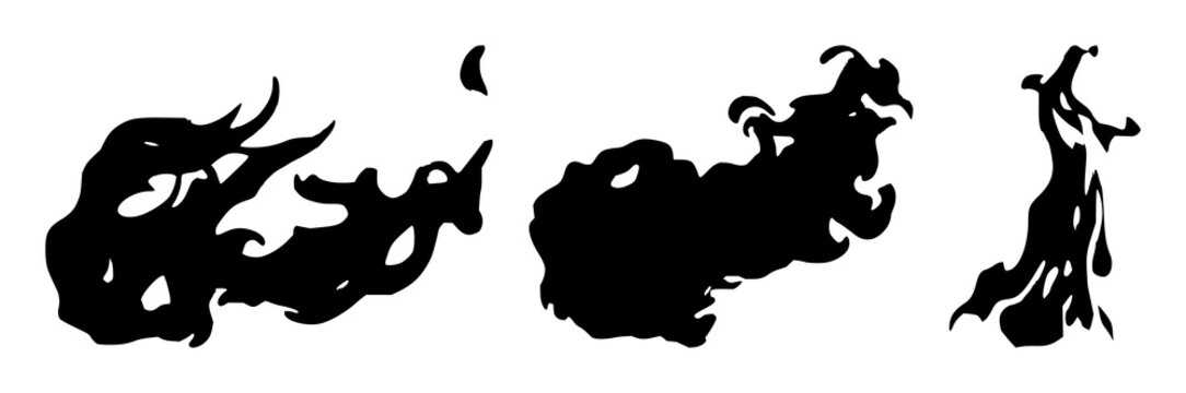 Signal fire set with black silhouette against white backdrop featuring flames, fire, emergency with silhouette and vector design