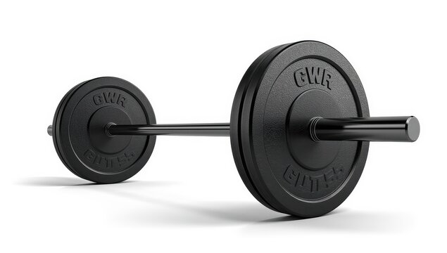 Black Olympic adjustable barbell in cast iron, gym equipment, side view, isolated on white. 3D rendering.