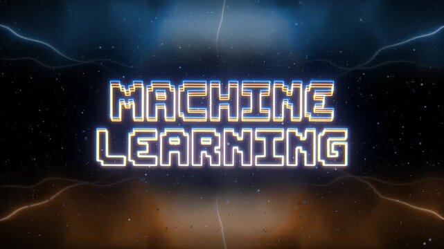 Machine Learning Neon text with retro style background