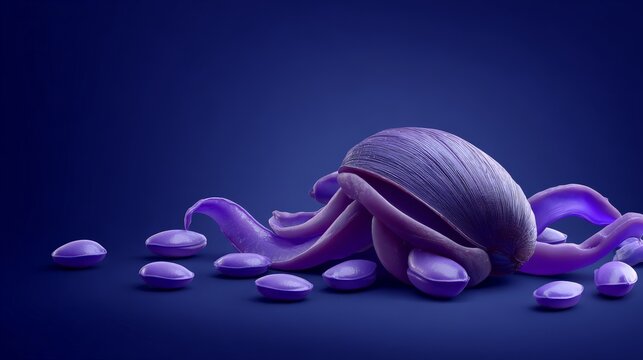 A purple octopus resting on a dark background.