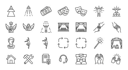 Fototapeta premium Diverse Collection of Modern Outline Icons for Creative Projects, Business Solutions, and Digital Interfaces; Vector Set for Web and App Design Elements