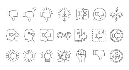 Fototapeta premium A Collection of Dislike and Negative Feedback Icons Representing Dissatisfaction and Criticism