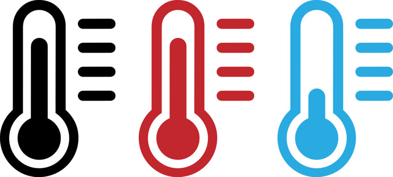 Visual representation of temperature indicators using a thermometer icon in black, red, and blue