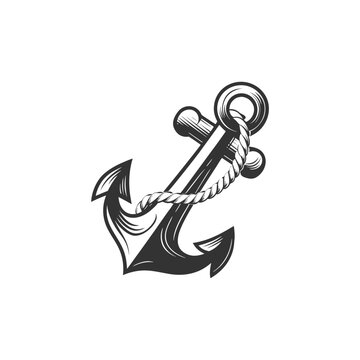 Vintage style anchor with rope wrapping around it on transparent background.