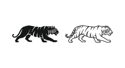 Tiger vs Leopard: Striking Black and Yellow Feline Comparison Vector © Sultan