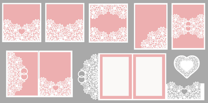 Lace Trifold Wedding Invitation Card Frames and Envelope Designs