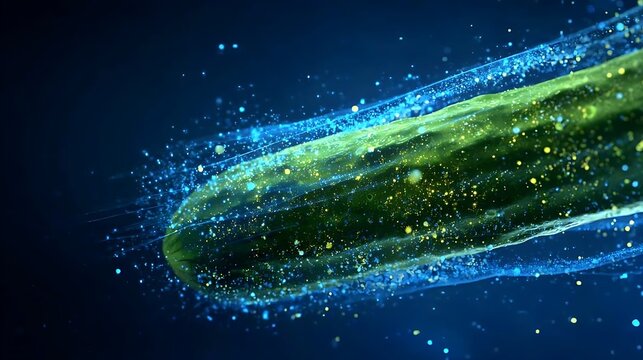A mesmerizing cucumber with vibrant green and blue hues, creating an abstract and dynamic visual