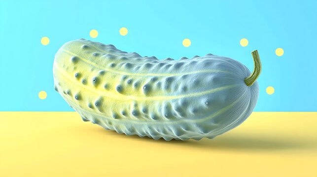 A studio shot of a textured pickle, vividly lit, against a duo-tone backdrop.