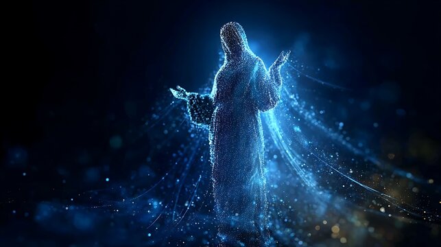 An ethereal depiction of a mysterious figure bathed in celestial light
