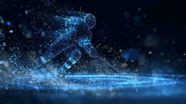 A dynamic and energetic hockey player gliding across the ice, a visual symphony of motion and skill
