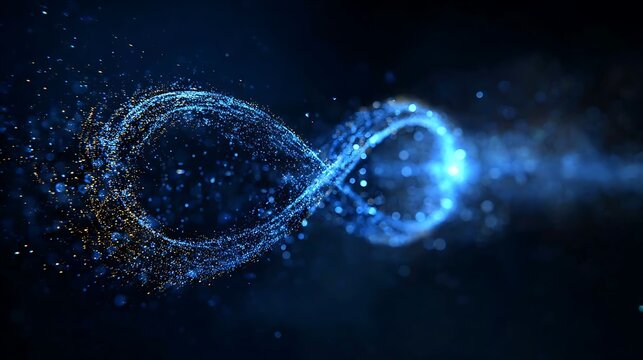 An abstract digital artwork of a blue infinity symbol with dynamic light effects, hinting at endless possibilities.