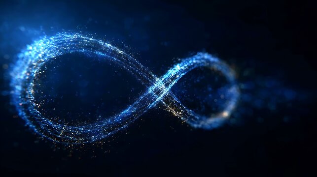 The infinite symbol, beautifully rendered with particles of light, represents limitless potential and eternity. The blue color further amplifies feelings of calm and spirituality.