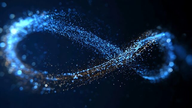 An abstract infinity symbol formed from glowing particles, representing eternity, boundlessness, and potential