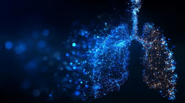 A mesmerizing digital rendering of the human lung, with a focus on its intricate structure and ethereal glow