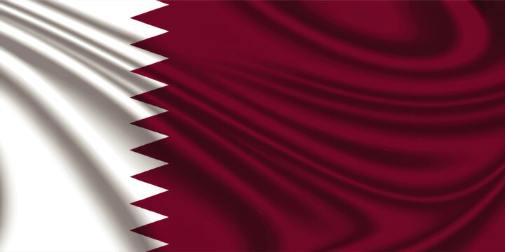 Qatar national flag waving fabric background with maroon and white serrated design, patriotic banner texture illustration