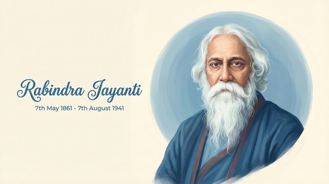 Rabindranath Tagore illustration for 22 Shey Shrabon Rabindra Jayanti Social Media Post, Web Banner, Status