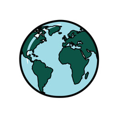 Obraz premium A simple illustration of the planet Earth showing continents and oceans.