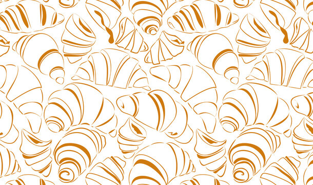 Seamless pattern with croissant illustrations for bakery packaging and textile design.