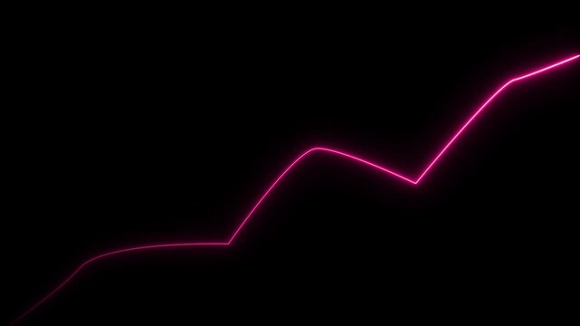Neon pink glowing line graph rising on black background, financial growth and data analysis concept animation