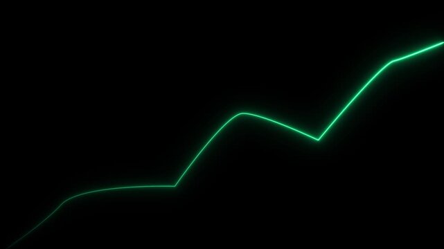 Neon green financial growth chart line animation, rising stock market trend graph on black background, for business data
