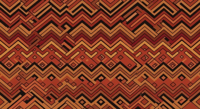 Vibrant orange and black zigzag pattern with geometric shapes and natural lighting effects in the ba