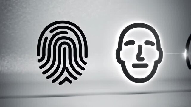 This features a close-up of face recognition technologies with biometric icons on a sleek surface, highlighting the intersection of technology and security.