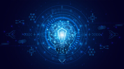 Obraz premium Creative light bulb technology. Innovation of electric light bulbs or future energy. Global internet connection concept for business.