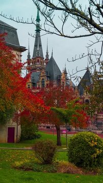 Distillery in the Gothic Renaissance Benedictine Palace, Fecamp, Normandy region, France, October 15, 2025. High quality 4k footage
