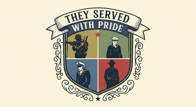 A vector graphic illustration of a military crest with the phrase 'They Served with Pride' for veterans and patriotic designs