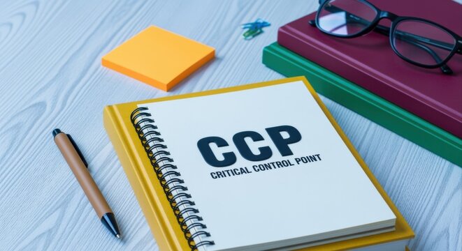 Critical Control Point CCP Documentation and Planning on Desk with Notebook, Pen, and Glasses