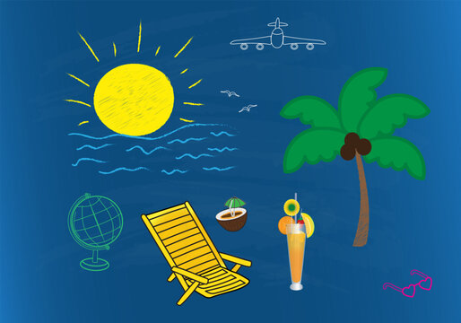 tropical resort travel beach vacation vector set