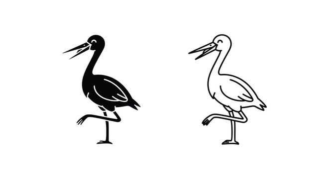 Black & White Wading Birds: Ibis vs Spoonbill Guide Vector
