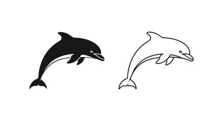 Fototapeta premium Dolphin Silhouette Art: Black and White Designs Vector