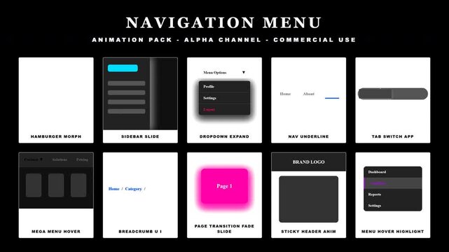 UI Navigation Menu Animations Pack - Alpha Channel