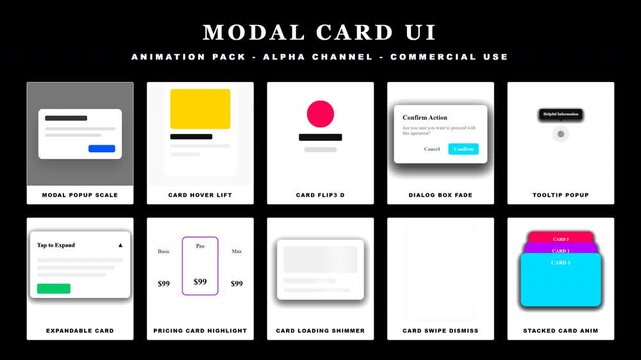 Modern UI Card Animations Pack - Alpha Channel