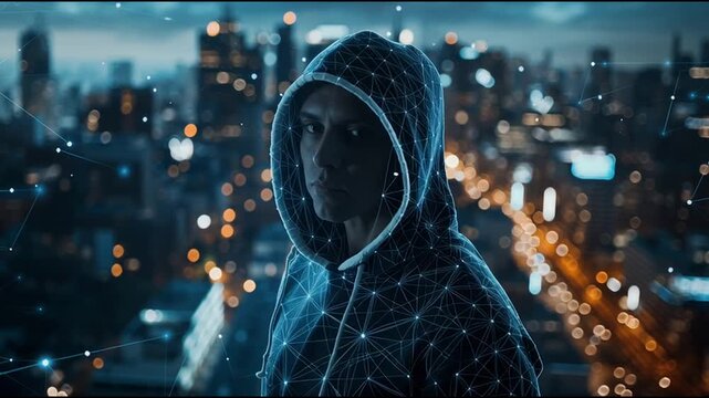 Hacker are planning to hack and attack networks and cyber security systems..Smart Innovation city with connection cyber security network reciprocity over the cityscape . future wireless digital city