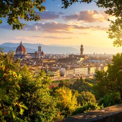 Fototapeta premium A scenic view of a historic Italian cityscape at sunset