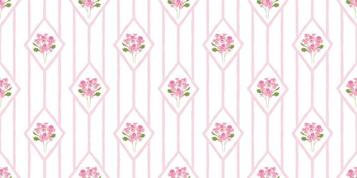 Vintage pansy flower bouquet art seamless pattern illustration. Retro nature floral background in hand drawn style. Spring season garden decoration texture, natural textile drawing print.