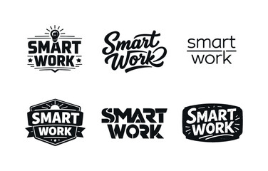 Obraz premium Smart Work. Set lettering. harmonious lettering variations of the same emblematic concept, each with different artistic interpretation (Blocky sans-serif with