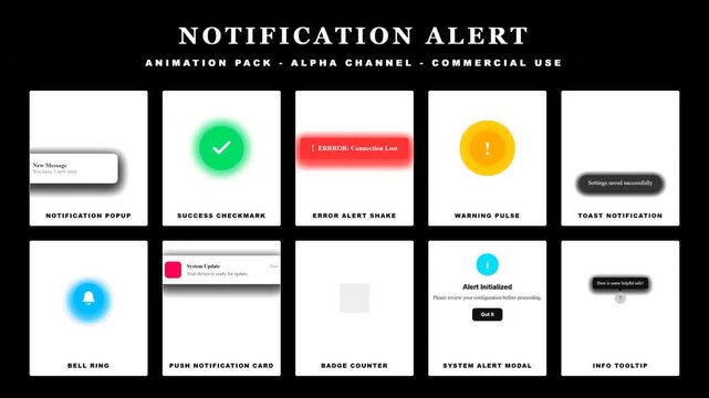 Notification Alerts Animation Pack - Message, Error, Success, Warning