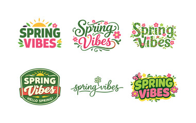 Fototapeta premium Spring Vibes. Set lettering. harmonious lettering variations of the same emblematic concept, each with different artistic interpretation (Blocky sans-serif