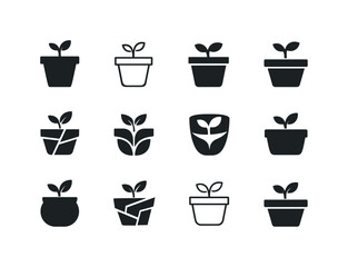 Fototapeta premium Pots. Icon set. Set Logo of Pots: plant pot silhouette. harmonious logo variations of the same emblematic concept, each with different artistic interpretation