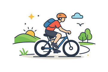 Fototapeta premium Healthy lifestyle cycling a rider enjoys an active outdoor routine in a rural setting, expressing balance, wellness, and physical activity in a refreshing
