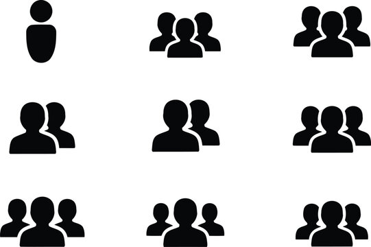 Varied groups of silhouetted figures in different quantities and arrangements Vector