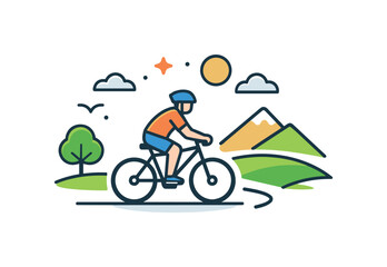 Fototapeta premium Freedom of travel a cyclist rides freely across open countryside with minimal barriers, symbolizing independence, movement, and a simple connection with