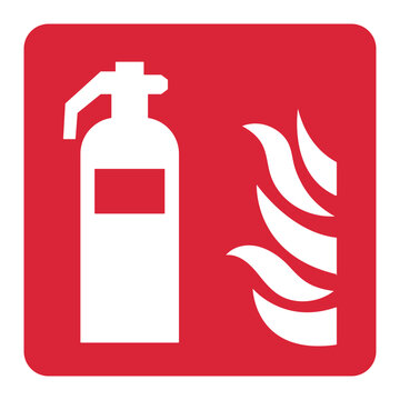 fire safety sign F001, fire extinguisher sticker, square vector label