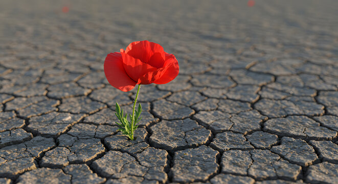 Resilience in Bloom: A vibrant red poppy fearlessly emerges from a cracked earth, symbolizing hope, strength, and the enduring beauty of life.