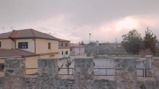 Aerial view of local tourism Buitrago de Lozoya in spain. Latin honduran female traveler