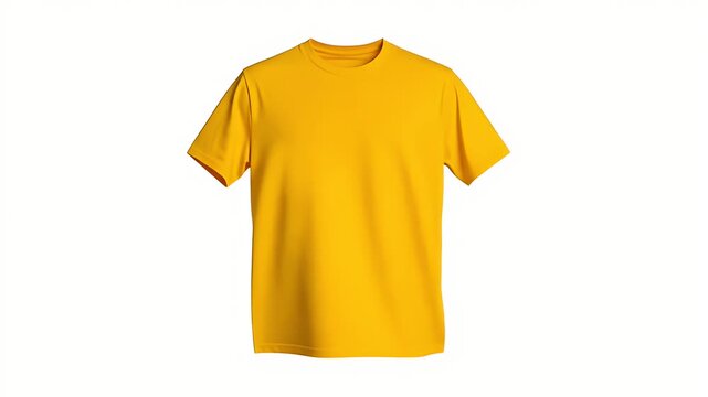 Vibrant golden yellow short sleeve crew neck t shirt mock up isolated on a clean white background for apparel design presentation or template use.