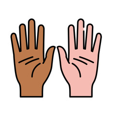 Obraz premium Two hands, one brown and one light-skinned, are shown side by side.